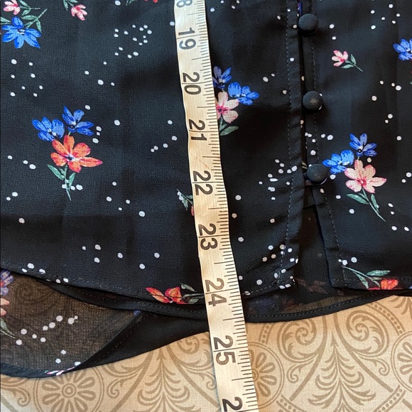 NWT New 1. State Black Blouse Floral sheer button down top shirt XS XSmall - Picture 3 of 9